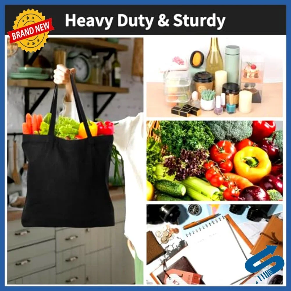 Heavy Duty Canvas Tote Bags Zippered Reusable Grocery Shopping Plain DIY Crafts
